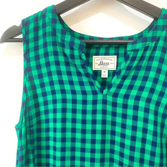 G.H. Bass & Co Women's M Plaid Summer  Tank Top Green 100% Viscose - Picture 2 of 15